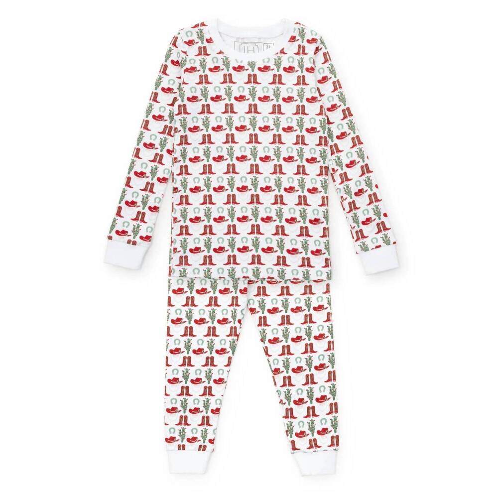 NEW LILA + HAYES kid's 2 piece pajama set in cowboy christmas